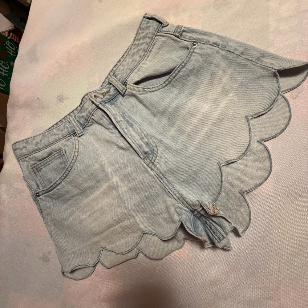 H&M Light Blue Denim Skirt with Scalloped‎ Edge